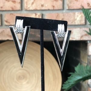 Silver and Black V Shaped Earrings